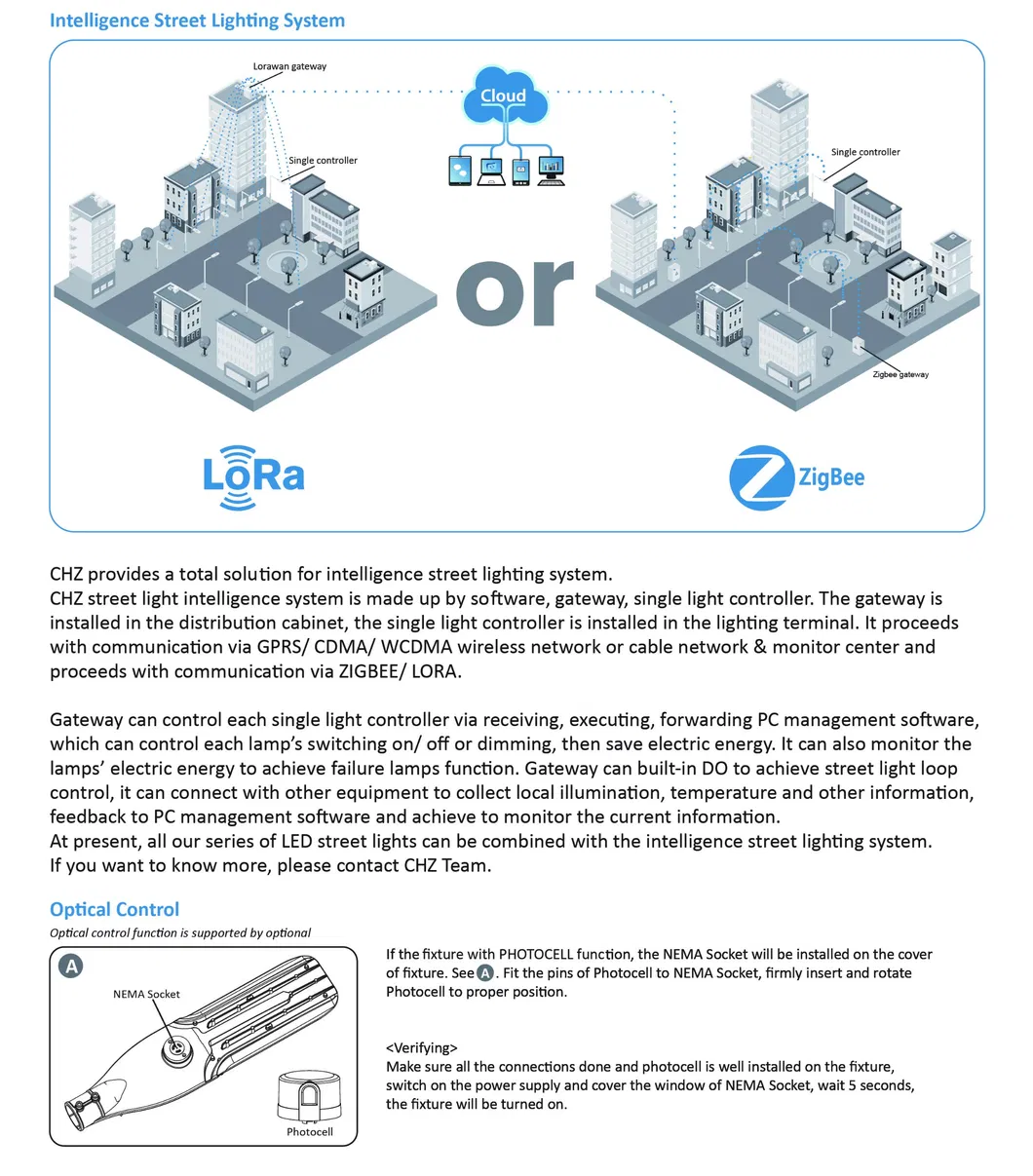 Chz Company High Lumens 150lm/W IP66 Waterproof 60W 80W LED Street Lamp 5 Years Warranty