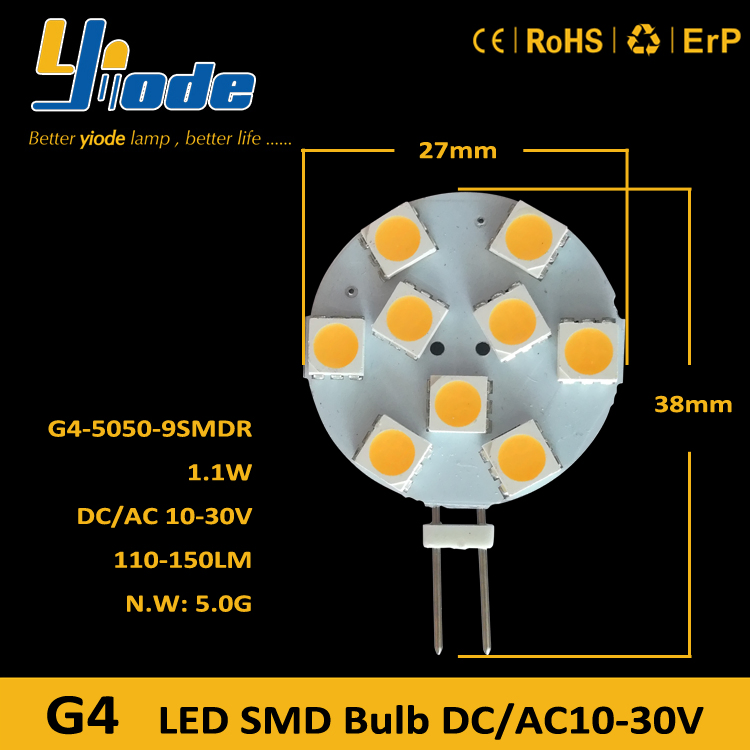 G4 5050 Warm White Round PC Panel SMD Back Pin 10-30V 24V LED Lamp Bulb