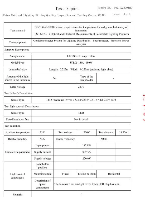 LED Street Lamp 180W 6000h Lumen Maintenance 100.5%