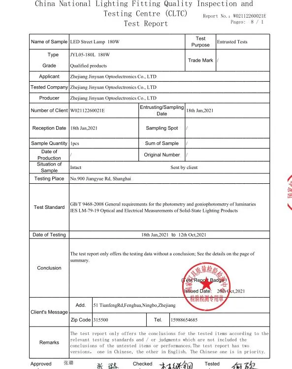 LED Street Lamp 180W 6000h Lumen Maintenance 100.5%
