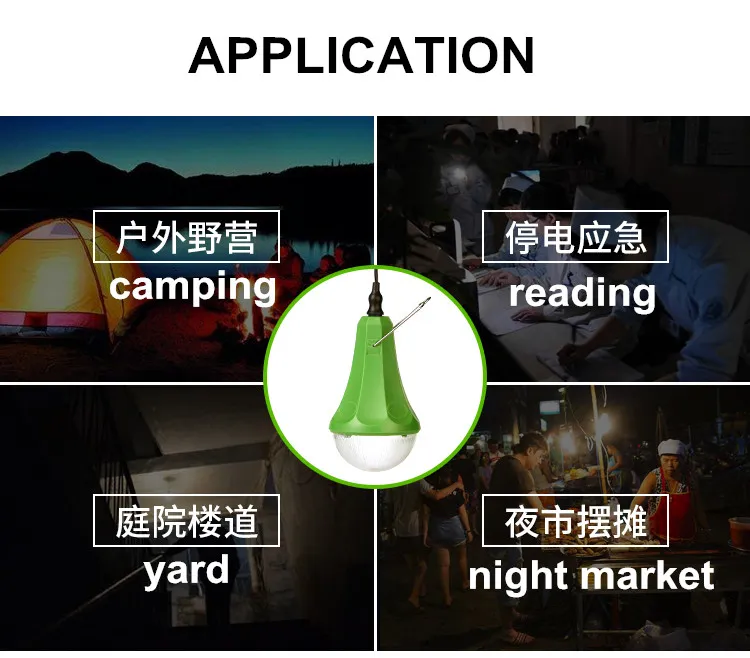 Solar Power System Lighting with 4 LED Lamps Hiking Light